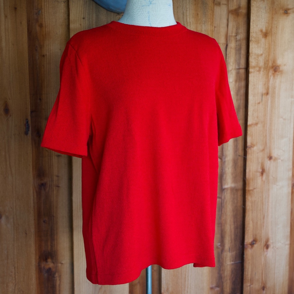 Vintage St. John Sport By Marie Gray RED Knitted Short Sleeve Top Woman's L